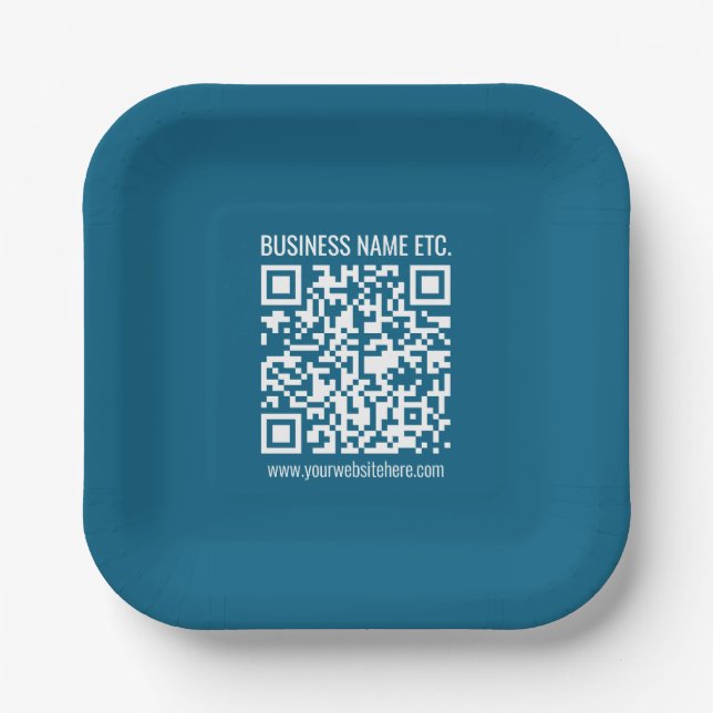 Assiettes En Carton Code QR bleu océan modifiable (Recto)