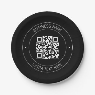 Assiettes En Carton Code QR et texte modifiable   Noir et blanc