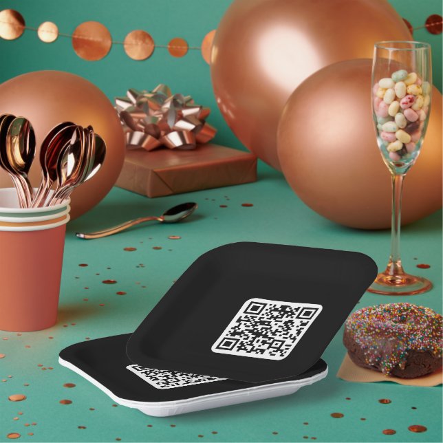 Assiettes En Carton Code QR moderne modifiable | Blanc noir ou toute c (Multi)
