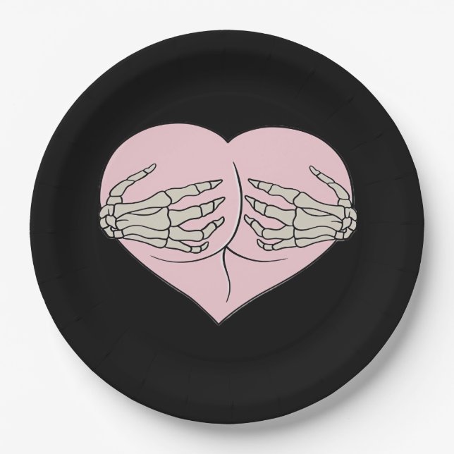 Assiettes En Carton Coeur Butt Hug Skeleton Mains Classique (Devant)