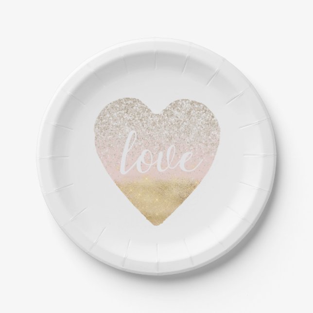 Assiettes En Carton Coeur d'amour rose et rouge-or (Devant)