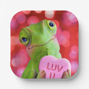 Assiettes En Carton Cœur de Caméléon (Amour toi)