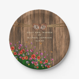 Assiettes En Carton Coeur de monogramme avec Fleurs sauvages de printe