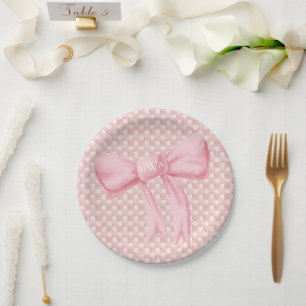 Assiettes En Carton Coeur de monogramme rose