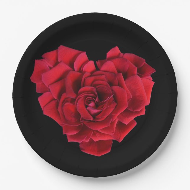 Assiettes En Carton Coeur de rose rouge (Devant)