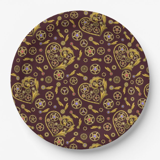 Assiettes En Carton Coeur des engrenages Steampunk (Devant)
