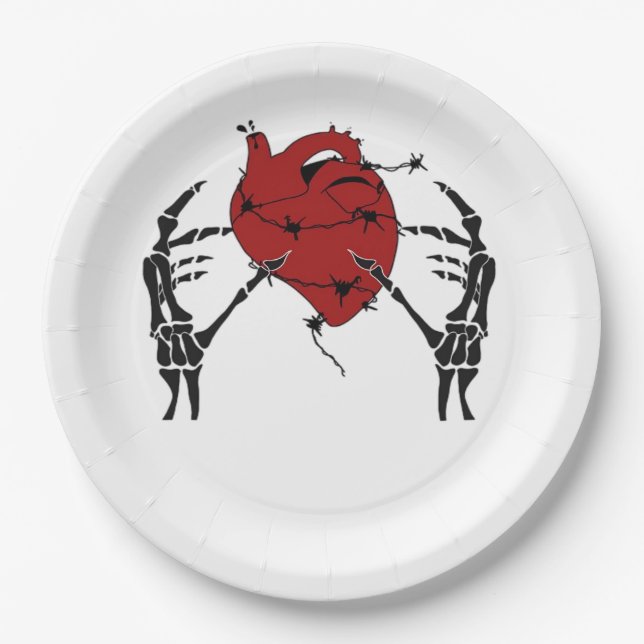 Assiettes En Carton Coeur Et Mains - Squelette Mains Coeur (Devant)