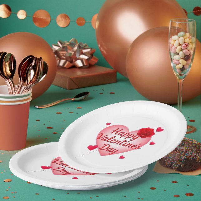 Assiettes En Carton Coeur mignon Heureuse Sainte-Valentin (Multi)