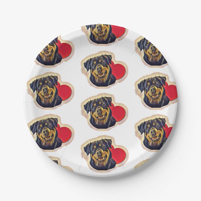 Assiettes En Carton Coeur noir Tan Rottweiler (Devant)