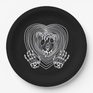Assiettes En Carton Coeur Pleurant En Blanc - Skeleton Coeurs Mains