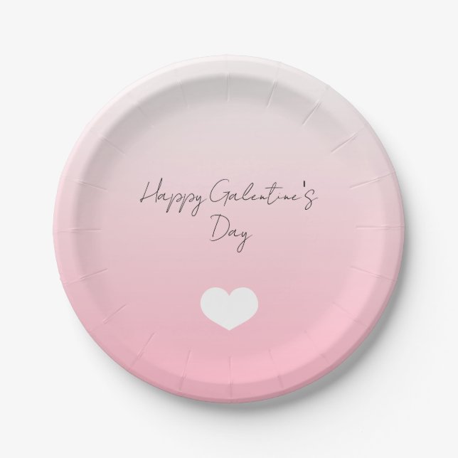 Assiettes En Carton Coeur rose blanc Joyeux Galentine's Day Custom (Devant)