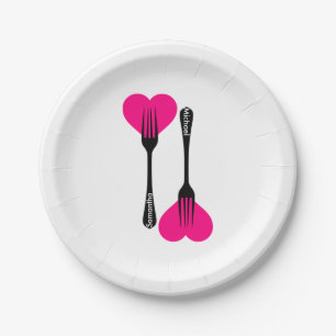 Assiettes En Carton Coeur rose personnalisé avec cuillère à fourche