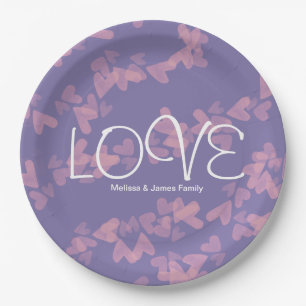 Assiettes En Carton Cœurs aquarelle flottants rose amour violet
