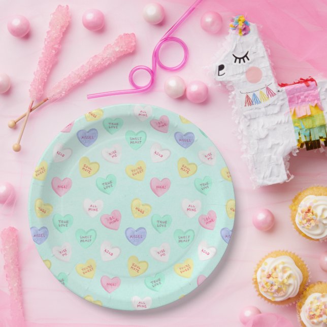 Assiettes En Carton Coeurs bonbons de la Saint Valentin rétro sur Turq (Fête)