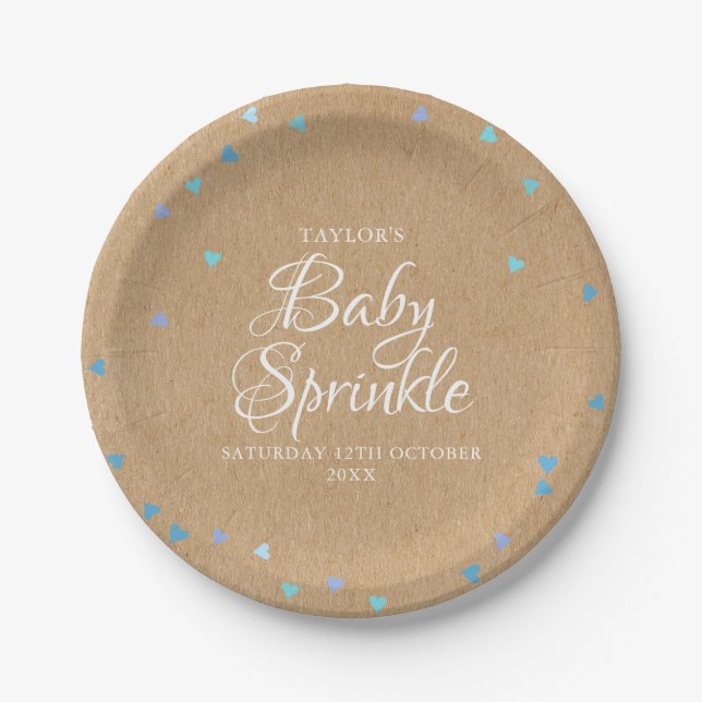 Assiettes En Carton Coeurs d'amour bleu rustique Baby Boy Sprinkle/Sho (Devant)