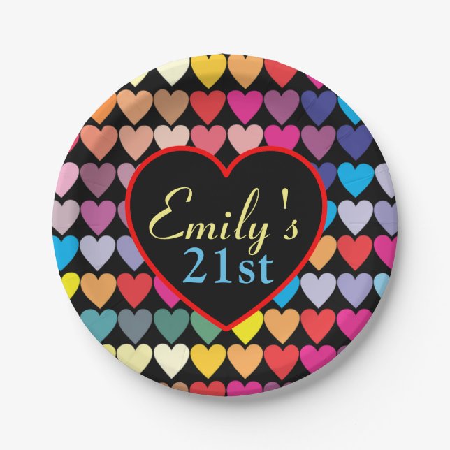 Assiettes En Carton Coeurs d'arc-en-ciel (Devant)