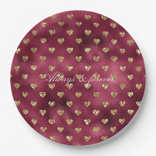 Assiettes En Carton Coeurs de Parties scintillant Red Gold (Devant)