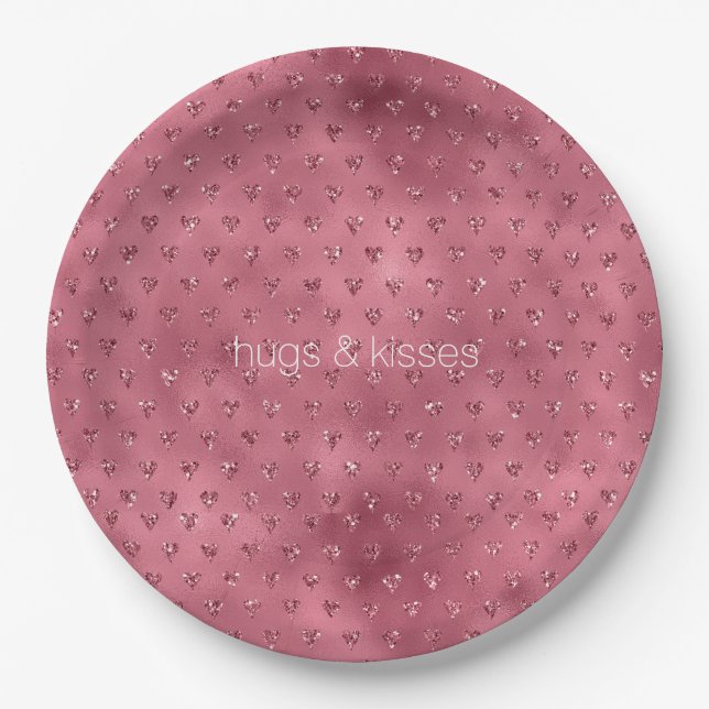 Assiettes En Carton Coeurs de Parties scintillant rouge brillant (Devant)
