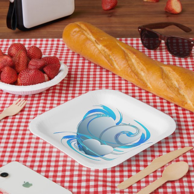 Assiettes En Carton Coeurs de tourbillon (Pique-nique)
