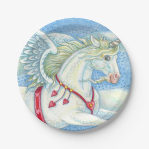 ASSIETTES EN CARTON COEURS DE VOL UNICORN BLANC, IMAGINAIRE PEGASUS