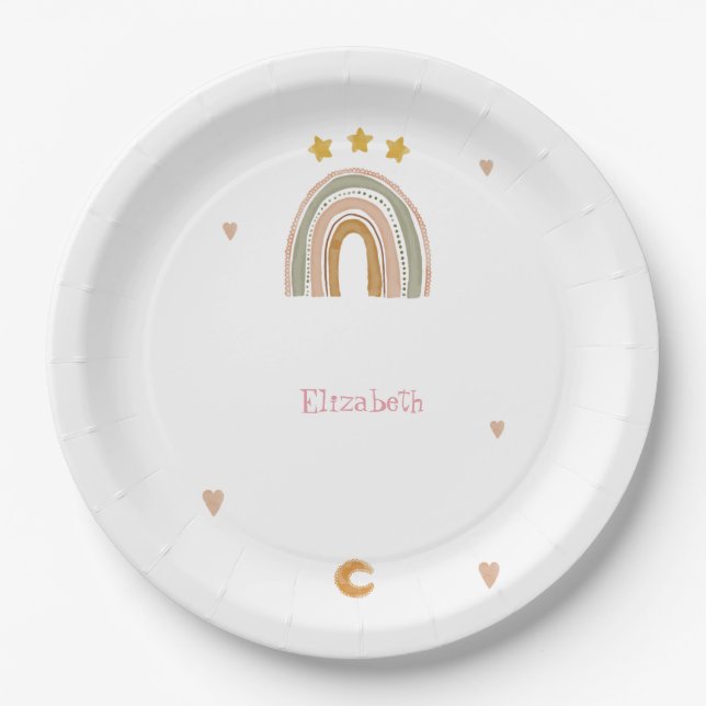 Assiettes En Carton Coeurs des étoiles arc-en-ciel mignons (Devant)