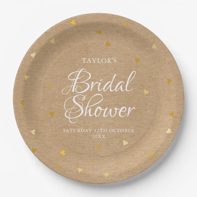 Assiettes En Carton Coeurs d'or kraft rustique confetti nuptiale douch (Devant)