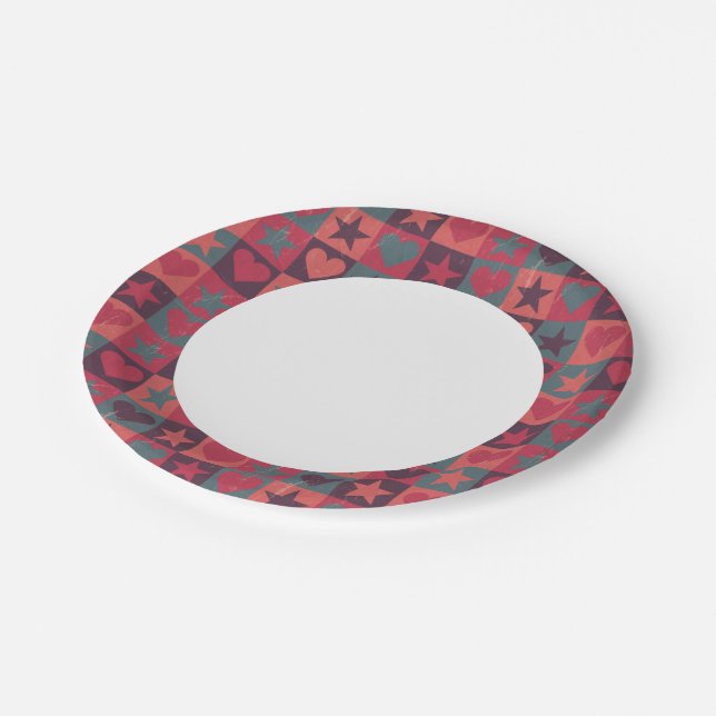 Assiettes En Carton Coeurs Et Étoiles Motif Rose (Angle)