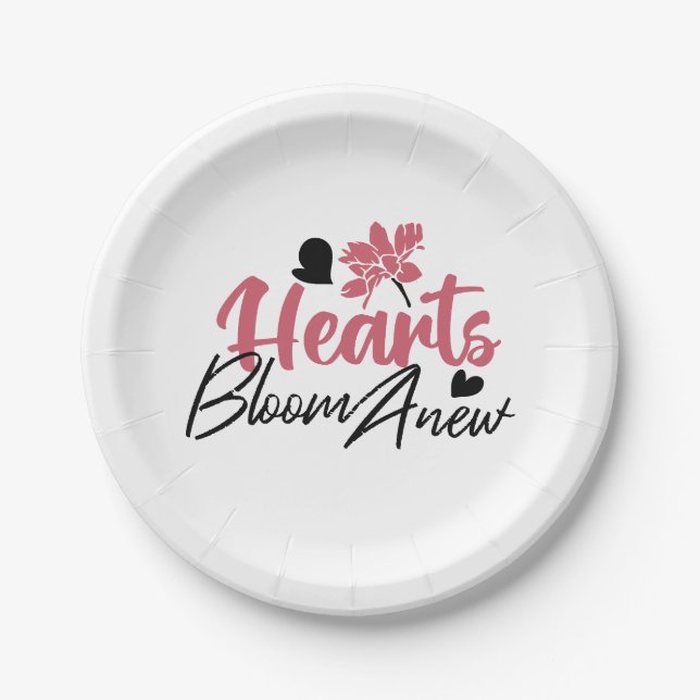 Assiettes En Carton Coeurs fleurissent à nouveau - Citation Florale In (Devant)