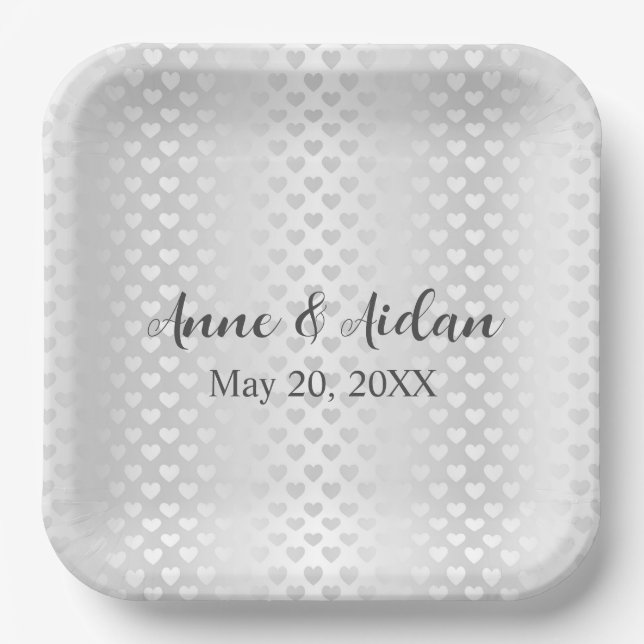 Assiettes En Carton Coeurs Mariages blancs chatoyants (Recto)