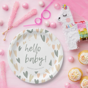 Assiettes En Carton Coeurs modernes Genre Neutre Baby shower Party Pa