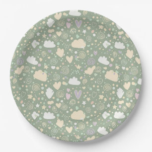 Assiettes En Carton Cœurs pastel et nuages Aquarelle Rêve (4)