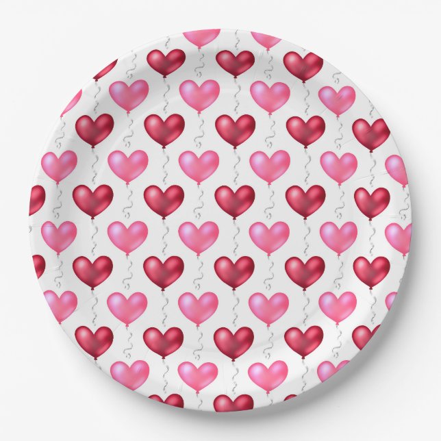 Assiettes En Carton Coeurs rose et rouge Saint Valentin Amour (Devant)