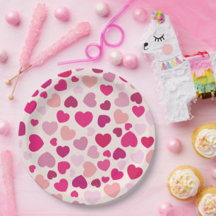 Assiettes En Carton Coeurs roses avec blanc