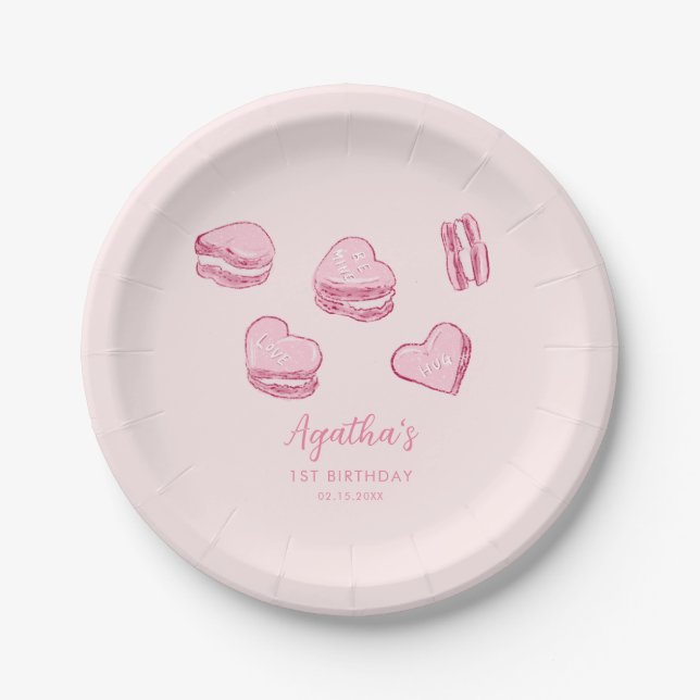 Assiettes En Carton Coeurs roses Douces Saint Valentin fête d'annivers (Devant)