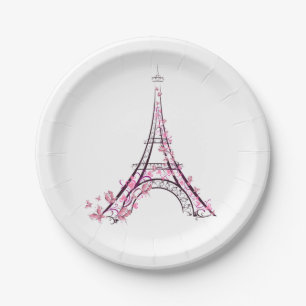 Assiettes En Carton Cœurs roses et papillons Soirée à la Tour Eiffel d