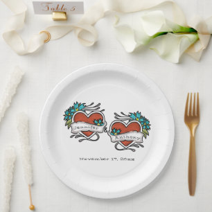 Assiettes En Carton Coeurs tatoués, Mariage graphique de tatouage