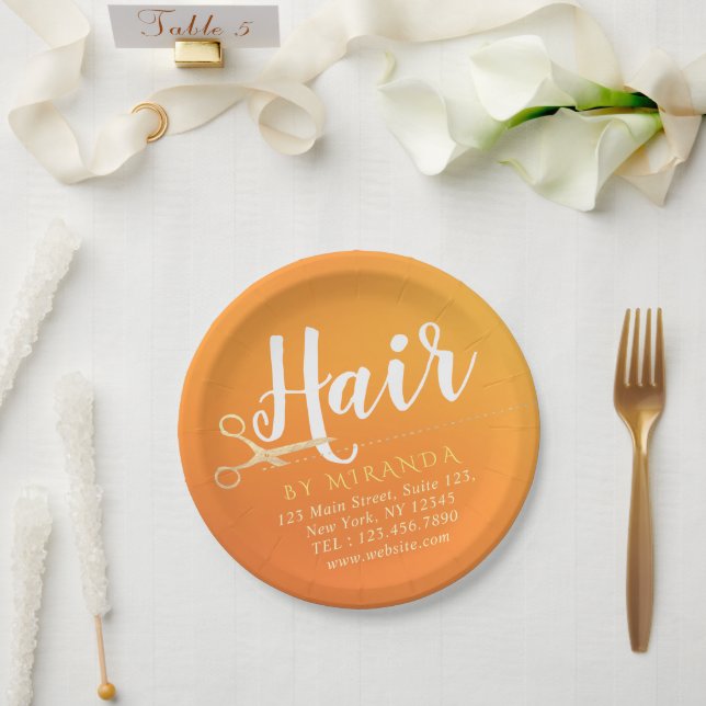 Assiettes En Carton Coiffeur Salon de Maquillage Chic Ciseaux Orange O (Mariage)