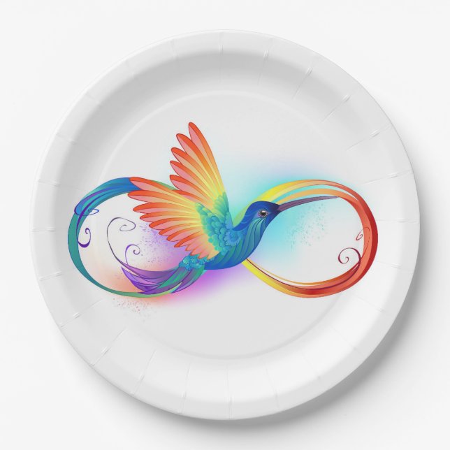 Assiettes En Carton Colibri arc-en-ciel avec symbole Infinity (Devant)