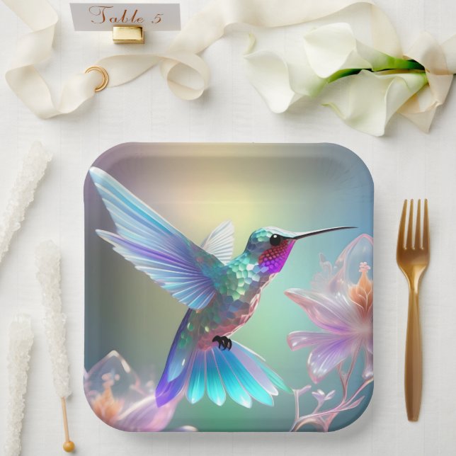 Assiettes En Carton Colibri en verre arc-en-ciel (Mariage)