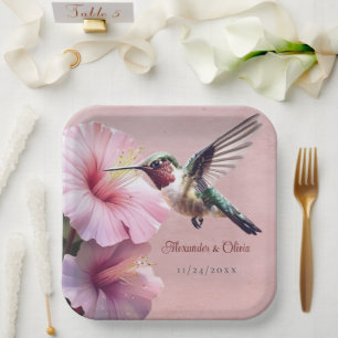 Assiettes En Carton Colibri et Mariage d'Hibiscus Rose