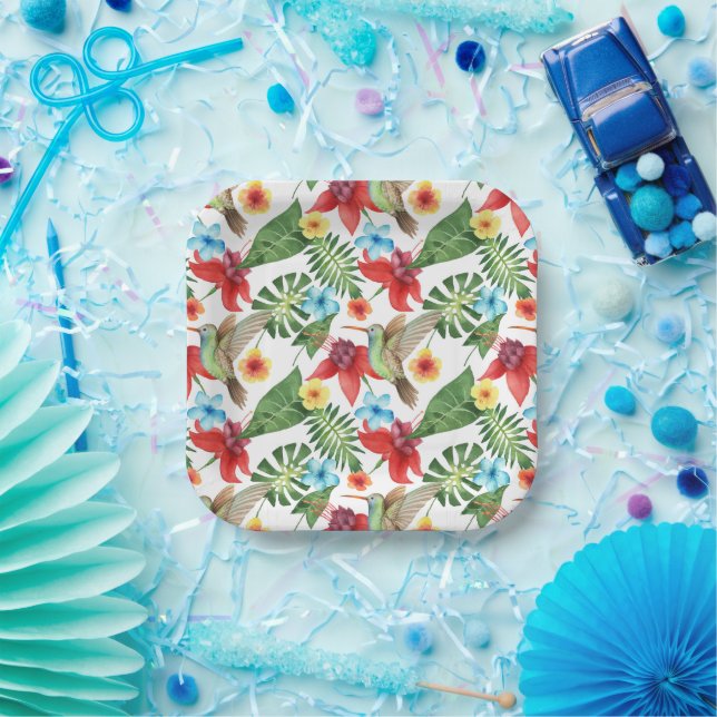 Assiettes En Carton Colibri tropical (Fête)