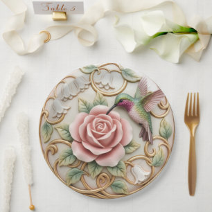 Assiettes En Carton Colibri Vintage Rose Florale Rose Pink Victorien