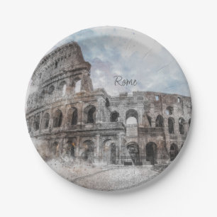 Assiettes En Carton Colisée Romaine Rome Italie Plaques papier - Vinta