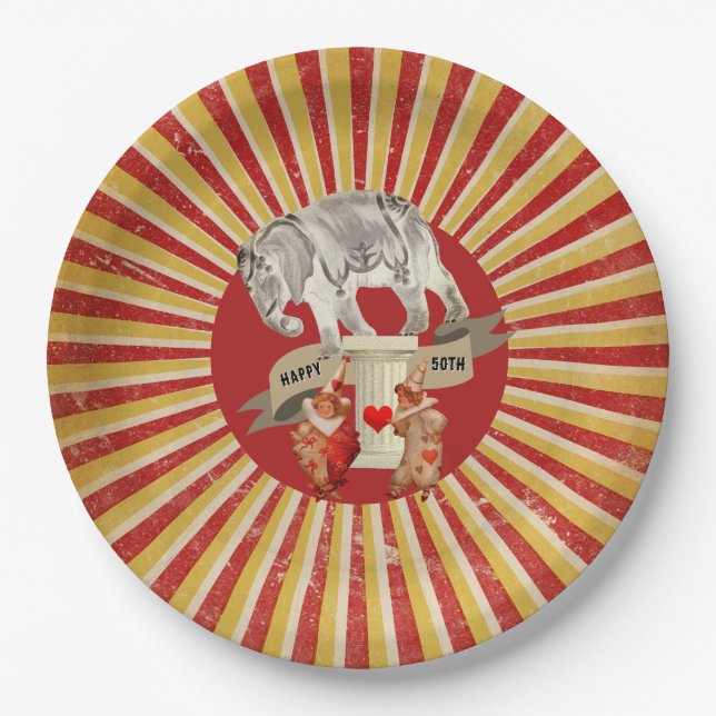 Assiettes En Carton Collage Circus Elephant Vintage Stripe Poster (Devant)