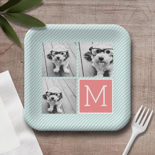 Assiettes En Carton Collage de photos personnalisé avec monogramme en