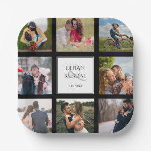 Assiettes En Carton Collage photo Plaques en papier Mariage noir et bl