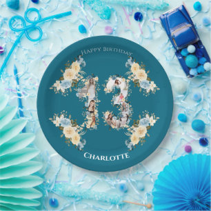 Assiettes En Carton Collage photo turquoise 13e anniversaire Fleur Jau