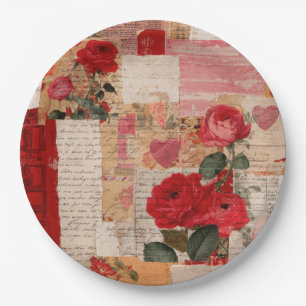 Assiettes En Carton Collage Romantique de Roses Vintage (6)