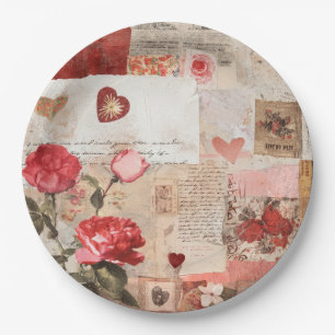Assiettes En Carton Collage Romantique Vintage Rose (3)
