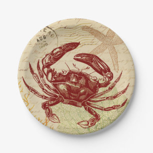Assiettes En Carton Collage rouge de crabe de bord de la mer
